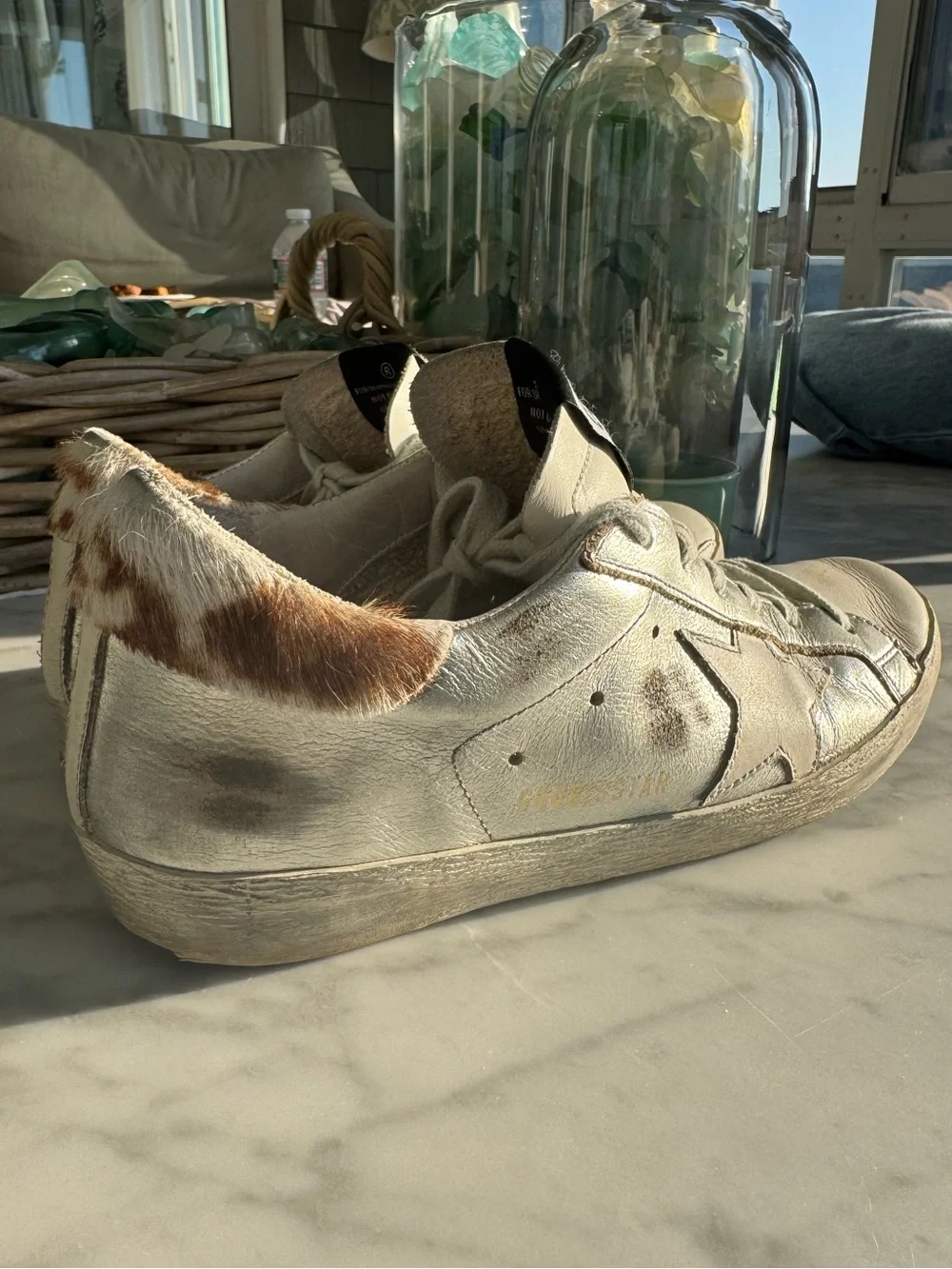 GOLDEN GOOSE Sneakers Superstar - Silver Leather / Pony Hair Size 37 - Picture 4 of 9